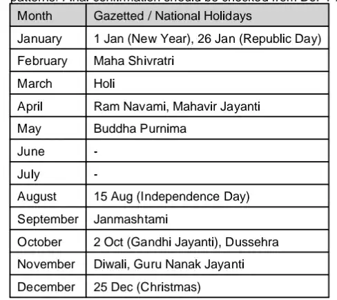 2026 Holiday Calendar Central Government